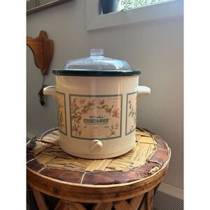 Vintage Rival Crock-Pot Slow Cooker Floral Herb Pattern Green Stoneware 3100/2